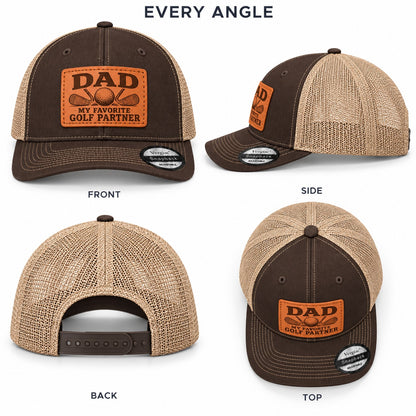 Dad My Favorite Golf Partner Golf Club Graphic Leather Patch Trucker Hat