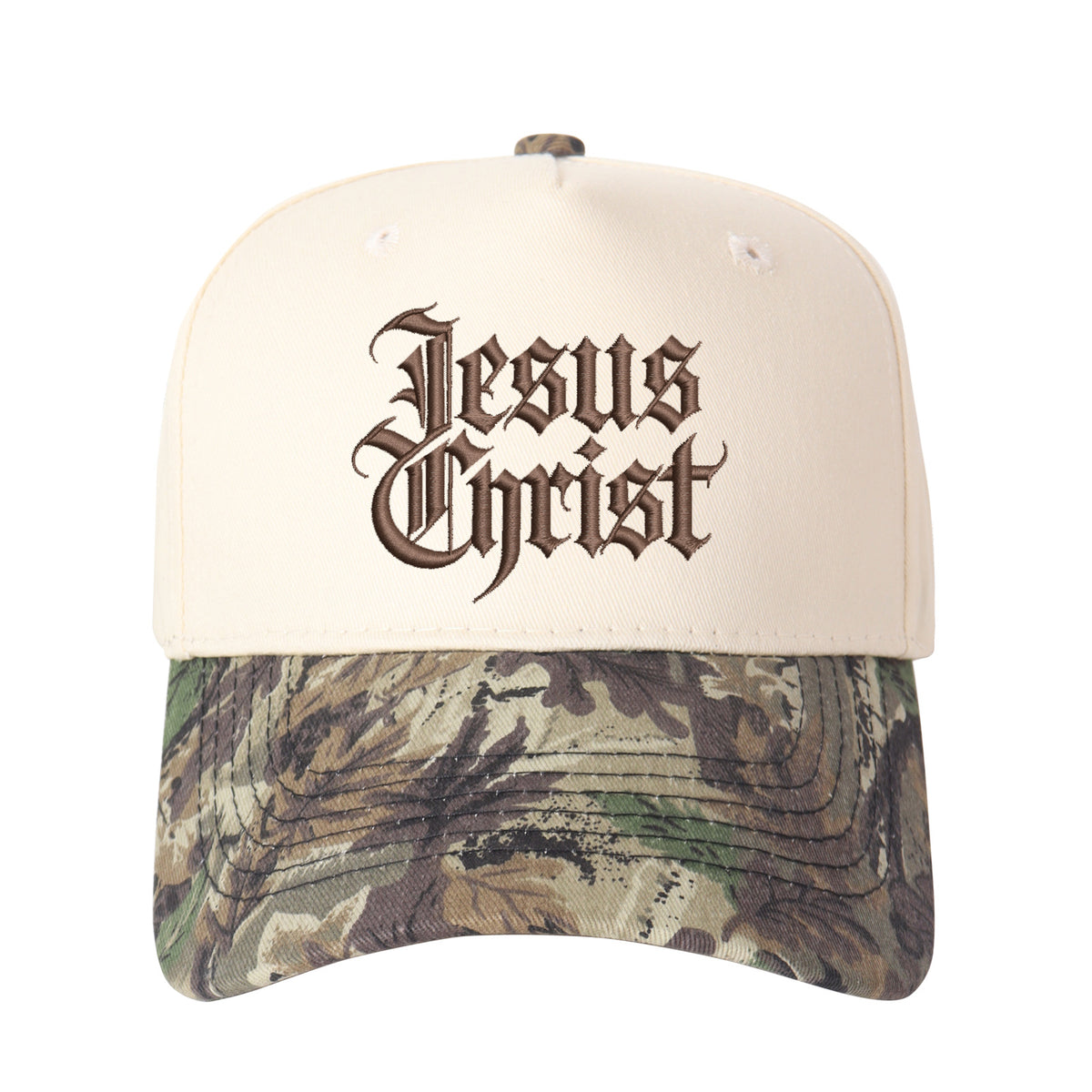Gothic-style "Jesus Christ" Lettering Embroidered Trucker Hat