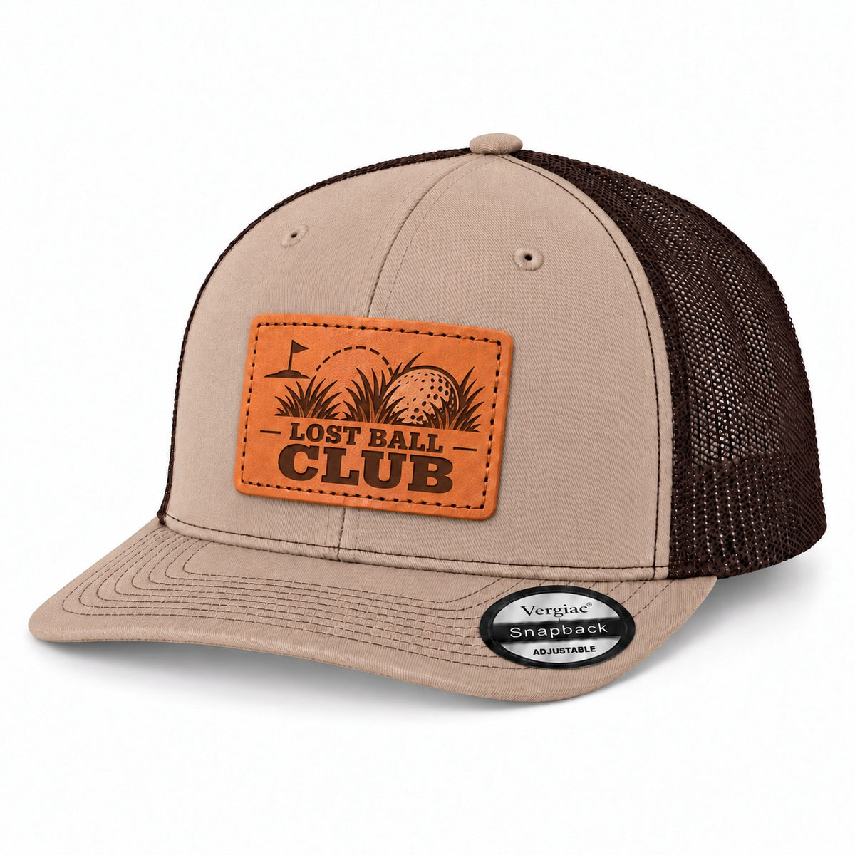 Lost Ball Club Golf Graphic Leather Patch Trucker Hat