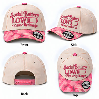 Social Battery Low Please Recharge Battery Graphic 5-Panel Trucker Hat