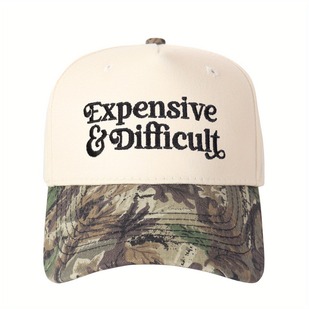 EXPENSIVE DIFFICULT Embroidered Baseball Cap Playful Color Blocked Adjustable Snapback Novelty Statement Sun Hat for Urban Attitude