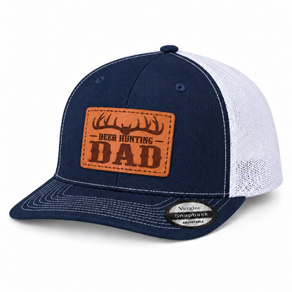 Deer Hunting Dad Antler Graphic Leather Patch Trucker Hat
