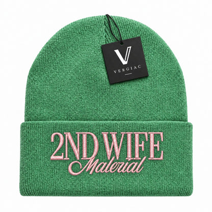A 2ND WIFE Embroidered Acrylic Knitted Hat Unisex High Elasticity High Gram Weight Warm and Comfortable