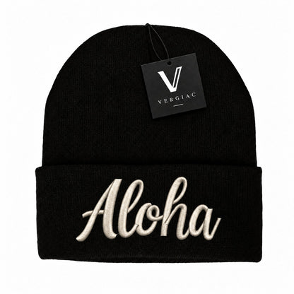 A ALOHA Embroidered Acrylic Knitted Hat Unisex High Elasticity High Gram Weight Warm and Comfortable