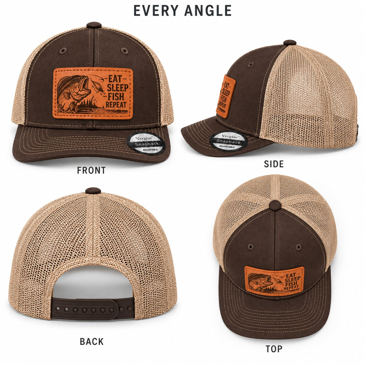 Eat Sleep Fish Repeat Leather Patch Trucker Hat