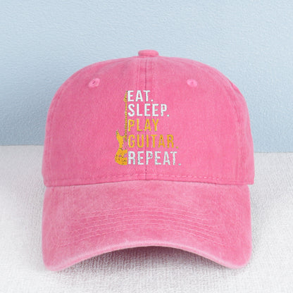 Eat. Sleep. Play Guitar. Repeat. Washed Baseball Cap