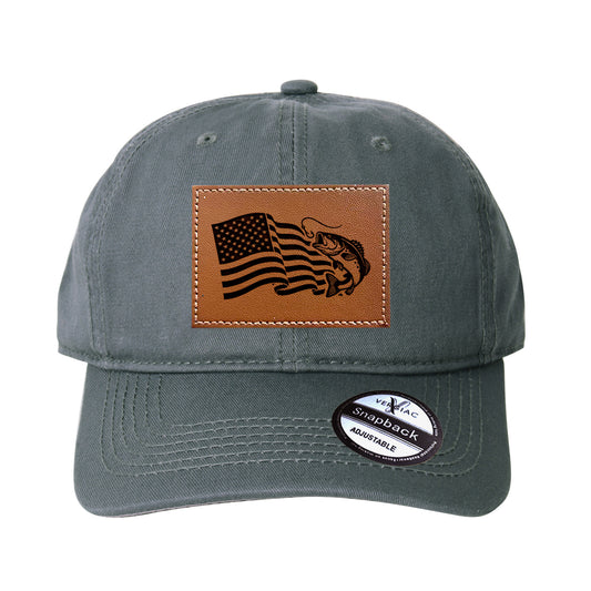 American Flag Fishing Graphic Leather Patch Baseball Cap, Men's Breathable Adjustable Outdoor Travel Hat
