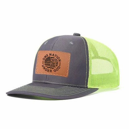 One Nation Under God Leather Patch Trucker Hat