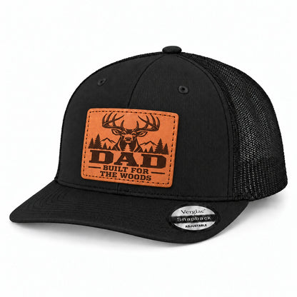 Dad Built for the Woods Leather Patch Trucker Hat