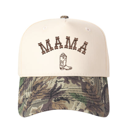 Mama And Boot Pattern Embroidered Trucker Hat