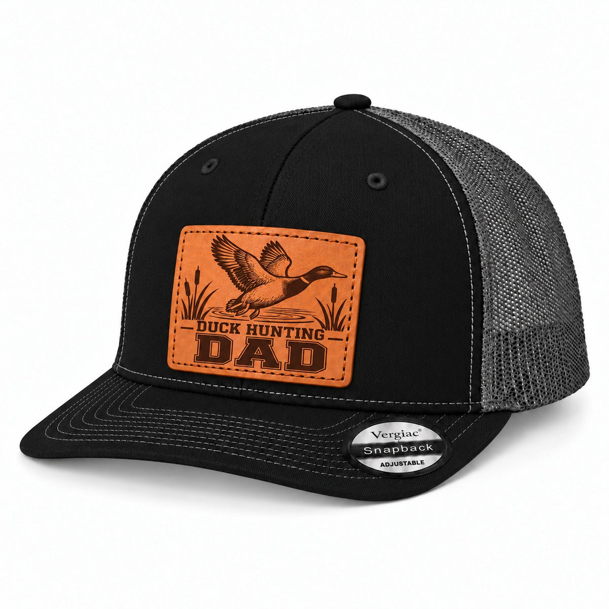 Duck Hunting Dad Leather Patch Trucker Hat