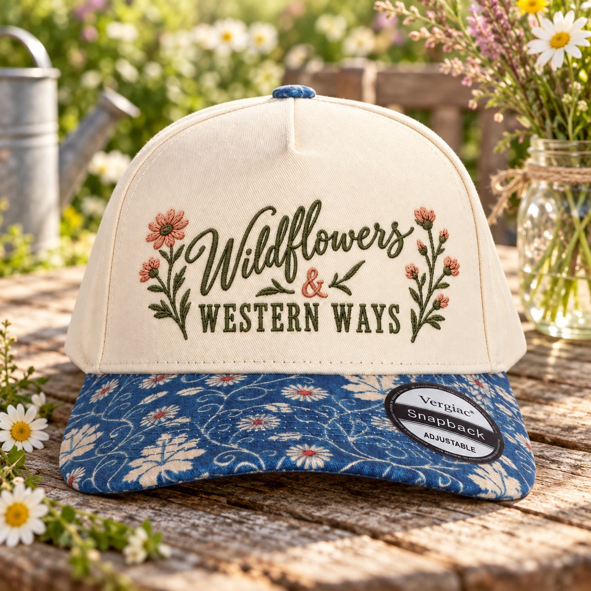 5-Panel Embroidered Cotton Trucker Hat with Printed Brim and Structured Front, Adjustable Unisex Baseball Cap, 1 Piece