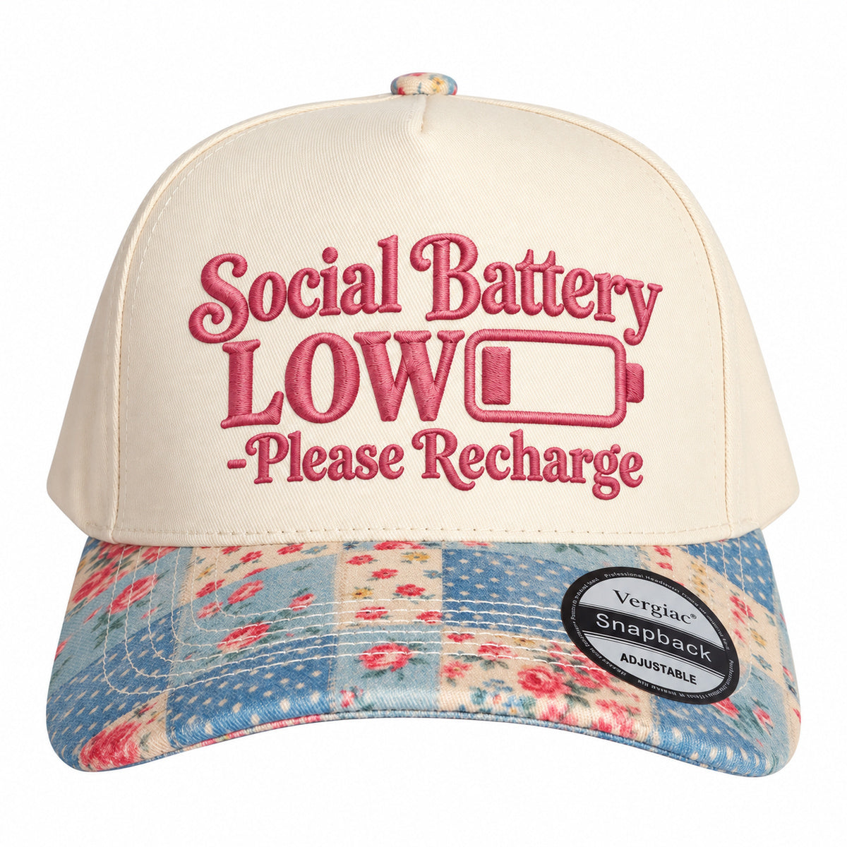 Social Battery Low Please Recharge Battery Graphic 5-Panel Trucker Hat