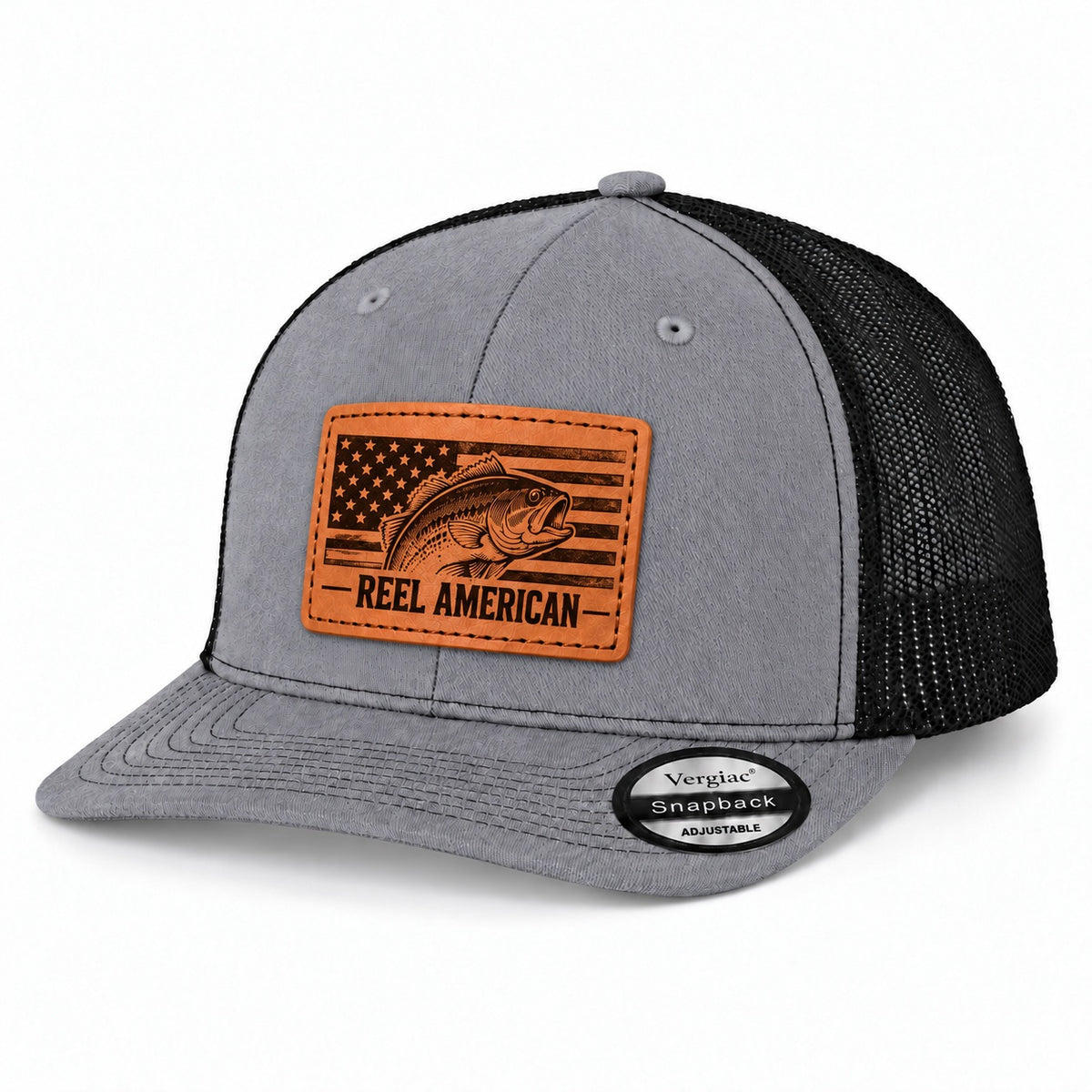 Reel American American Flag And Bass Graphic Leather Patch Trucker Hat