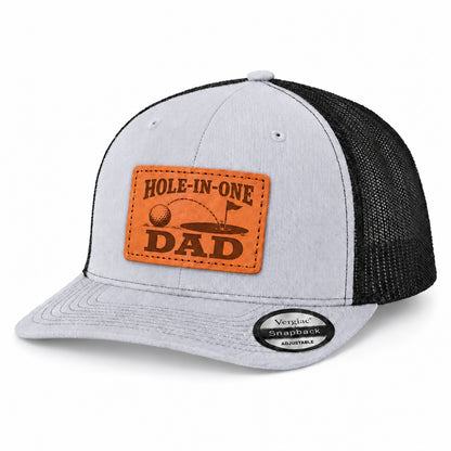 Hole-in-one Dad Golf Hole And Flag Graphic Leather Patch Trucker Hat