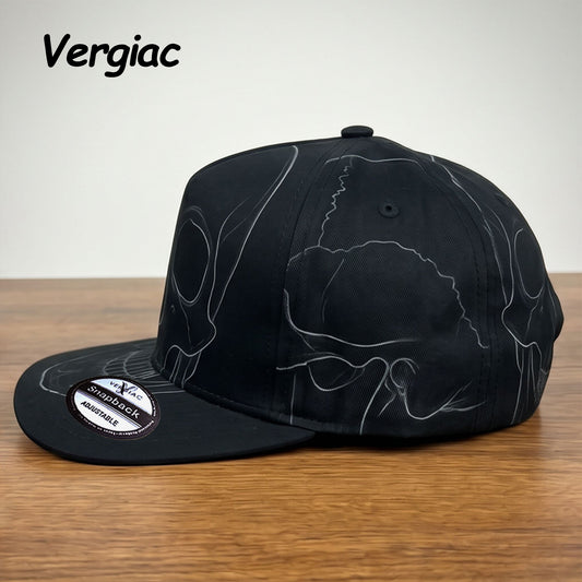 Skull Line Art Print Baseball Cap with Slightly Curved Brim, Adjustable Unisex Gothic Hat, 1 Piece