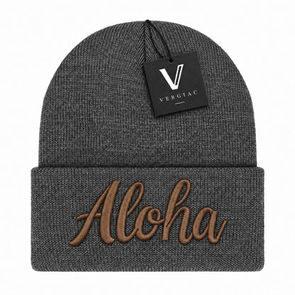 A ALOHA Embroidered Acrylic Knitted Hat Unisex High Elasticity High Gram Weight Warm and Comfortable