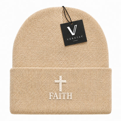 A FAITH Embroidered Acrylic Knitted Hat Unisex High Elasticity High Gram Weight Warm and Comfortable
