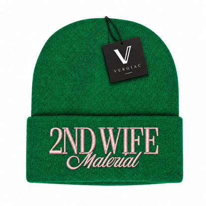 A 2ND WIFE Embroidered Acrylic Knitted Hat Unisex High Elasticity High Gram Weight Warm and Comfortable