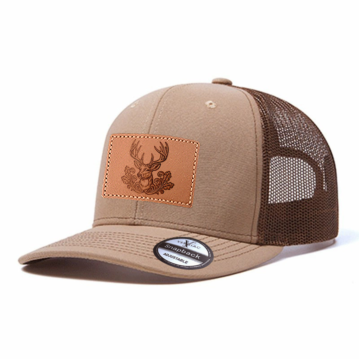 Elk Among Flowers Leather Patch Baseball Cap, Men's Breathable Adjustable Mesh Trucker Hat for Outdoor and Travel Wear