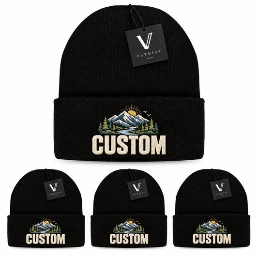 Custom Leather Patch Knit Beanies (4-Pack)