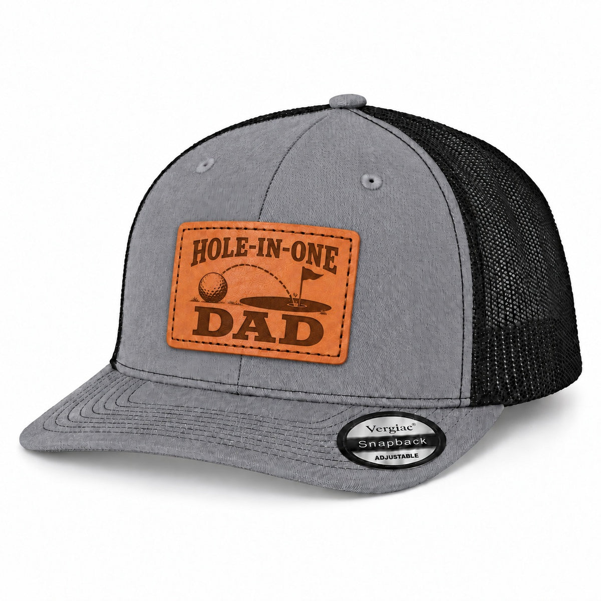 Hole-in-one Dad Golf Hole And Flag Graphic Leather Patch Trucker Hat