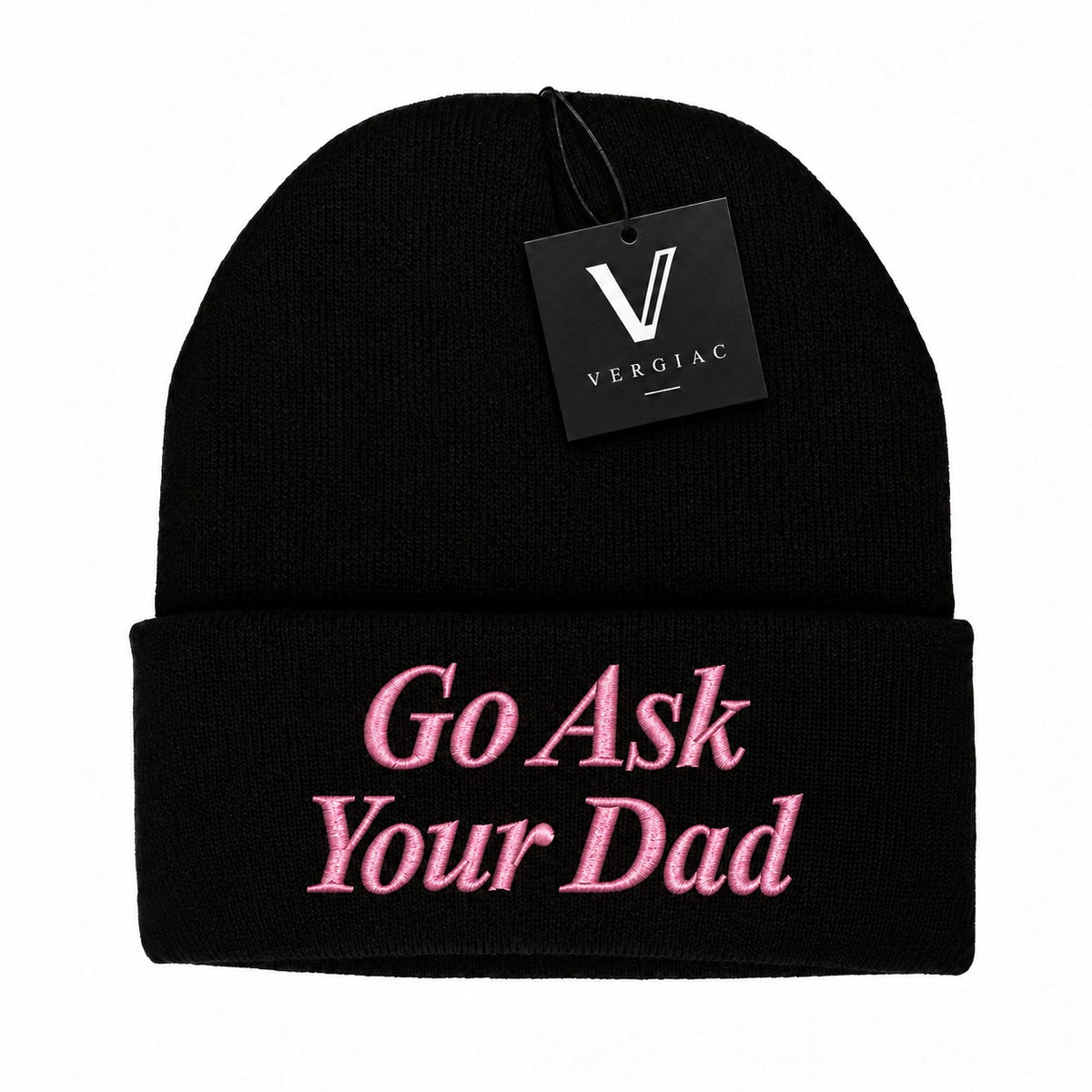 A Go Ask Your Dad Embroidered Acrylic Knitted Hat Unisex High Elasticity High Gram Weight Warm and Comfortable