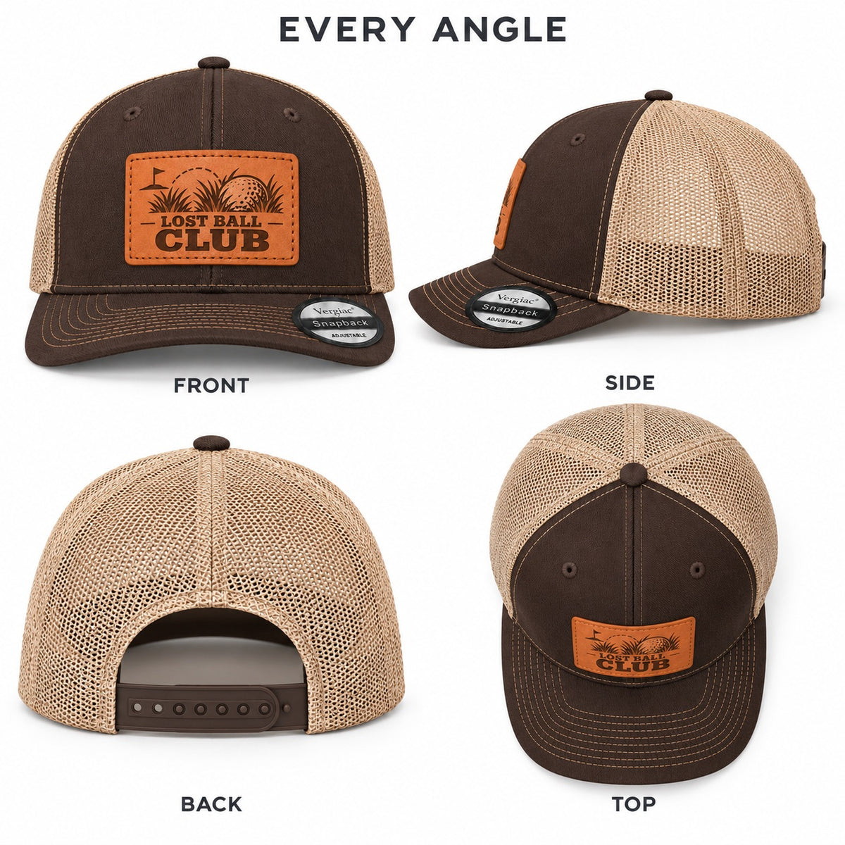 Lost Ball Club Golf Graphic Leather Patch Trucker Hat