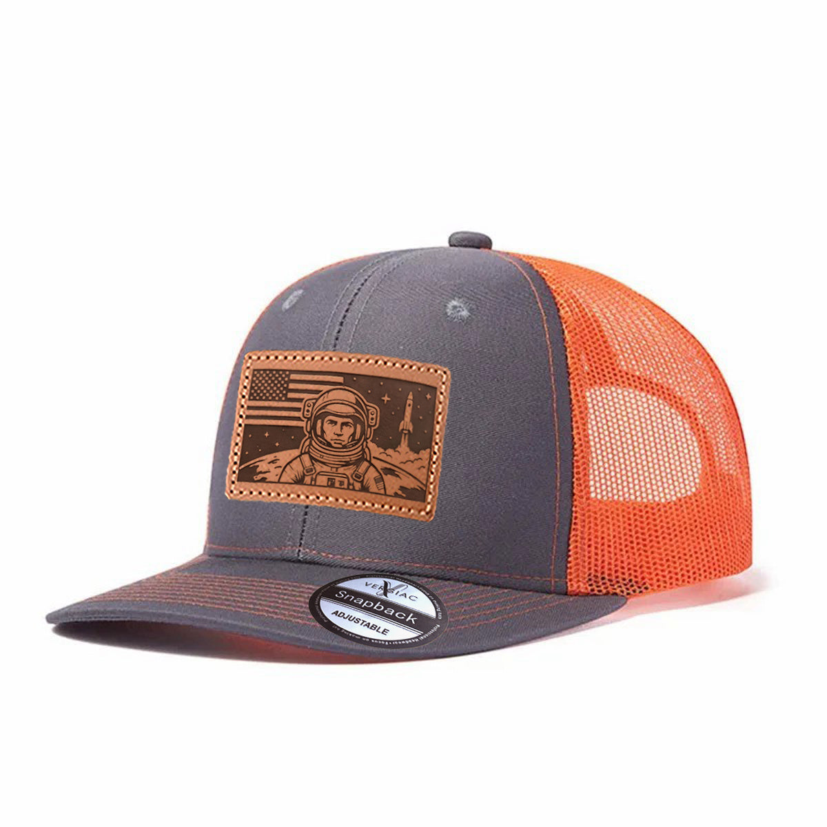 American Astronaut and Rocket Leather Patch Baseball Cap, Men's Breathable Adjustable Mesh Trucker Hat for Outdoor and Travel Wear