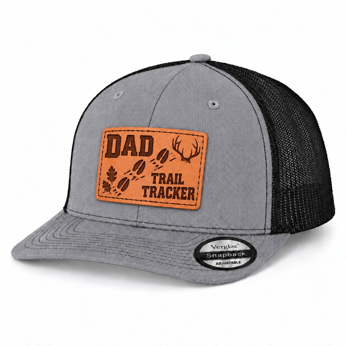 Dad Trail Tracker Antler And Hoofprint Graphic Leather Patch Trucker Hat