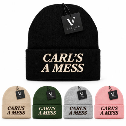 A CARL'S A MESS Embroidered Acrylic Knitted Hat Unisex High Elasticity High Gram Weight Warm and Comfortable