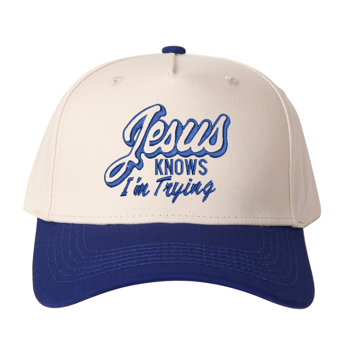 Jesus Knows I'm Trying Embroidered Trucker Hat