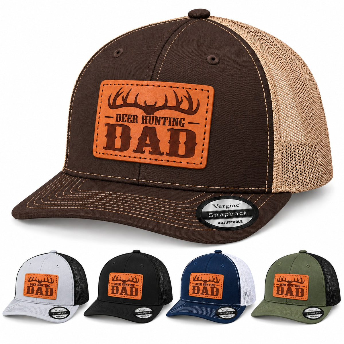 Deer Hunting Dad Antler Graphic Leather Patch Trucker Hat