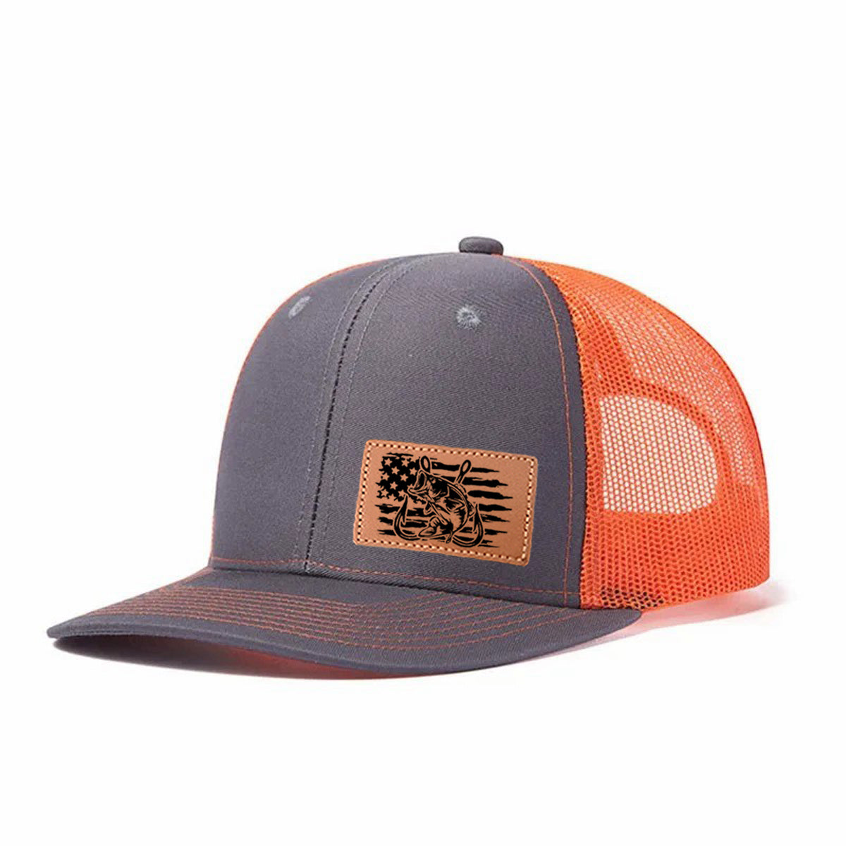 Fishing-themed Leather Patch Trucker Hat