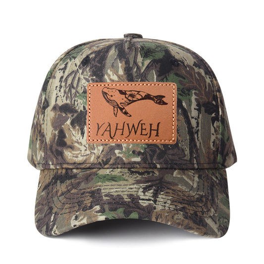 YAHWEH Floral Whale Leather Patch Embroidered Color Block Trucker Hat Unisex Adjustable Cotton Breathable Fashion Cap for Travel Daily Wear
