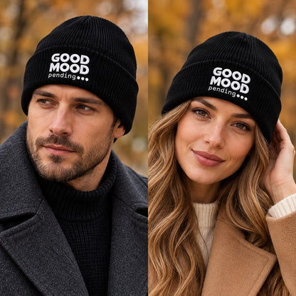 A GOOD MOOD pending... Embroidered Acrylic Knitted Hat Unisex High Elasticity High Gram Weight Warm and Comfortable