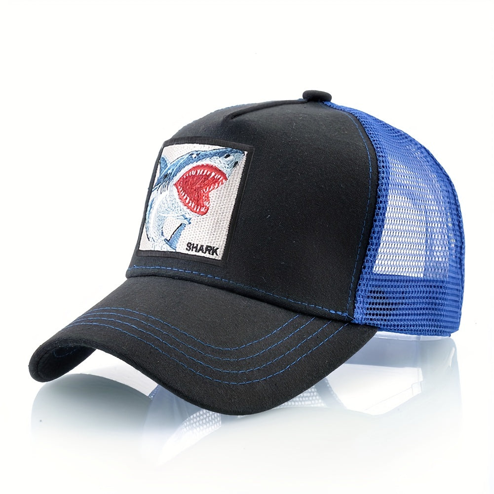 Shark Embroidered Unisex Trucker Baseball Cap