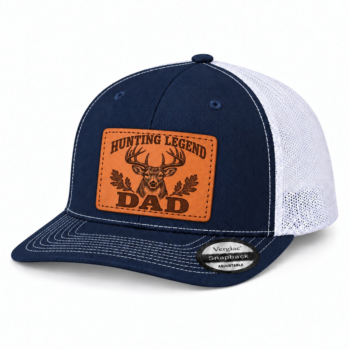 Hunting Legend Dad Deer Head And Oak Leaf Graphic Leather Patch Trucker Hat