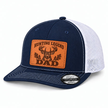 Hunting Legend Dad Deer Head And Oak Leaf Graphic Leather Patch Trucker Hat