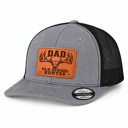 Dad Old School Hunter Antler And Skull Graphic Leather Patch Trucker Hat