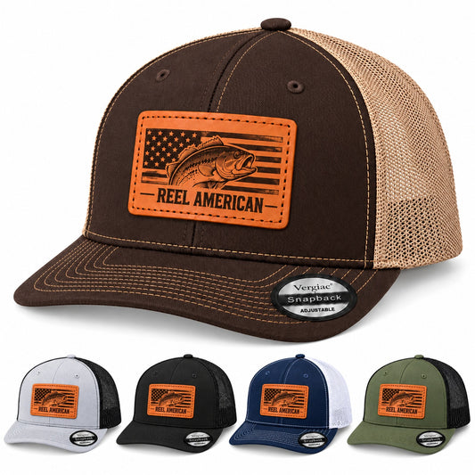 Reel American American Flag And Bass Graphic Leather Patch Trucker Hat