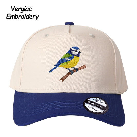 Blue Tit Embroidered Color Block Trucker Hat, Adjustable Unisex Cap for Travel and Everyday Wear