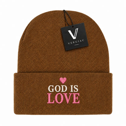 A GOD IS LOVE Embroidered Acrylic Knitted Hat Unisex High Elasticity High Gram Weight Warm and Comfortable