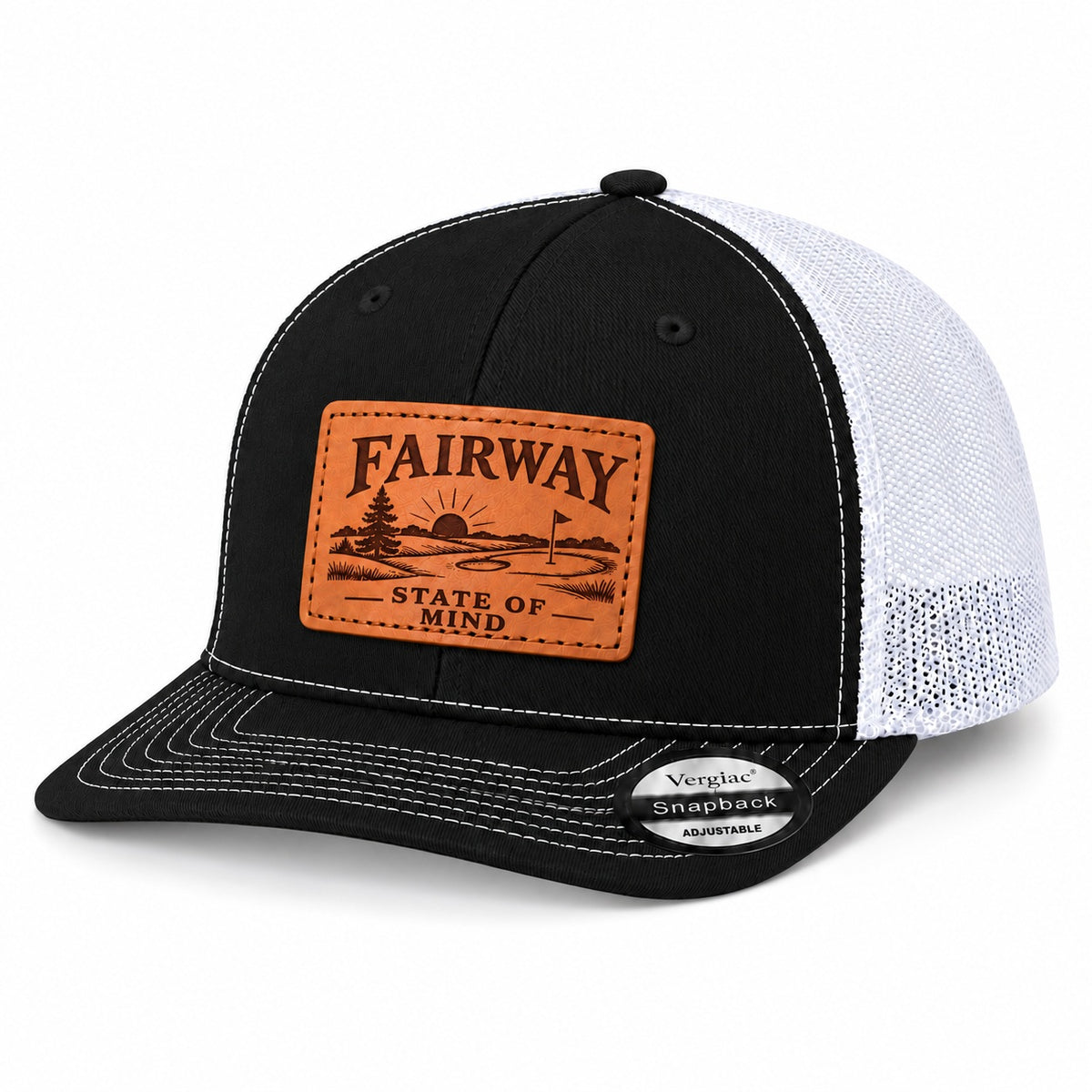 Fairway State Of Mind Golf Course Graphic Leather Patch Trucker Hat