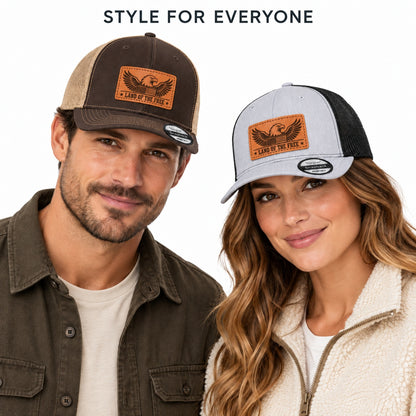 Land of the Free Leather Patch Trucker Hat