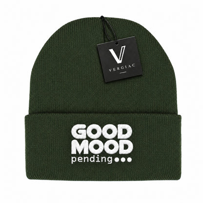 A GOOD MOOD pending... Embroidered Acrylic Knitted Hat Unisex High Elasticity High Gram Weight Warm and Comfortable