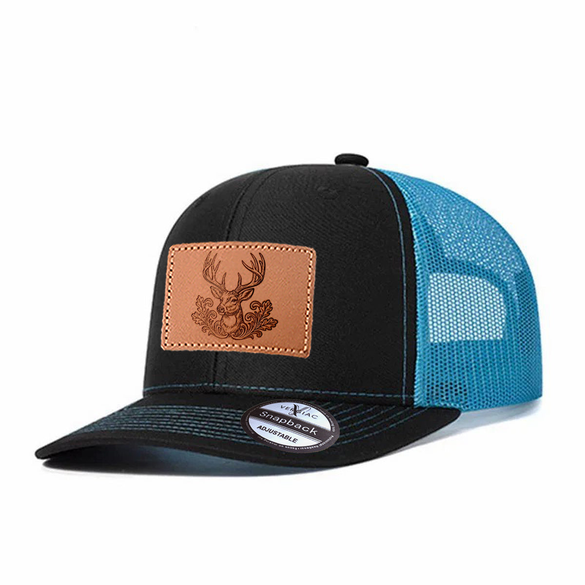Elk Among Flowers Leather Patch Baseball Cap, Men's Breathable Adjustable Mesh Trucker Hat for Outdoor and Travel Wear