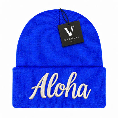 A ALOHA Embroidered Acrylic Knitted Hat Unisex High Elasticity High Gram Weight Warm and Comfortable