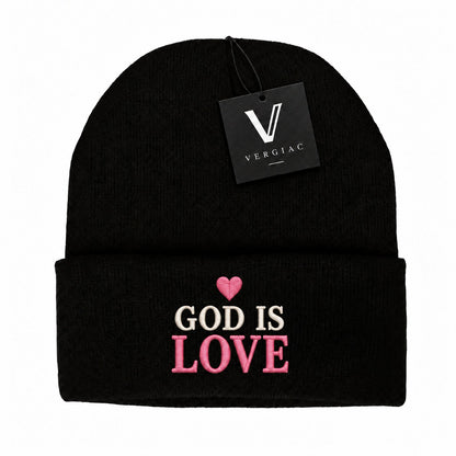 A GOD IS LOVE Embroidered Acrylic Knitted Hat Unisex High Elasticity High Gram Weight Warm and Comfortable