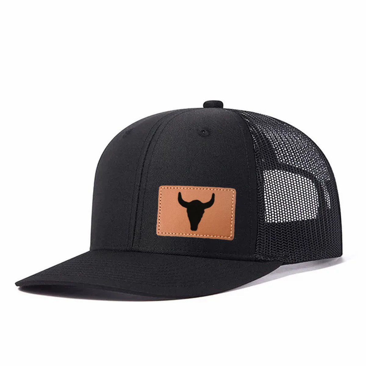 Black Horn Leather Patch Trucker Hat